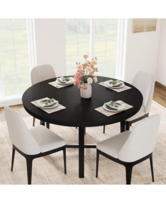 Round Dining Table, Industrial Dinner Table for 4 to 6, Wooden Kitchen Table with Sturdy Metal Frame