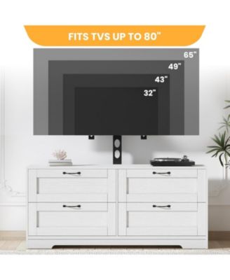 TV Stand with Mount and 4 Drawers Storage Fits 32/45/55/65/75/80 Inch TVs, White Entertainment Center w/Height Adjustable Mount for Living Room