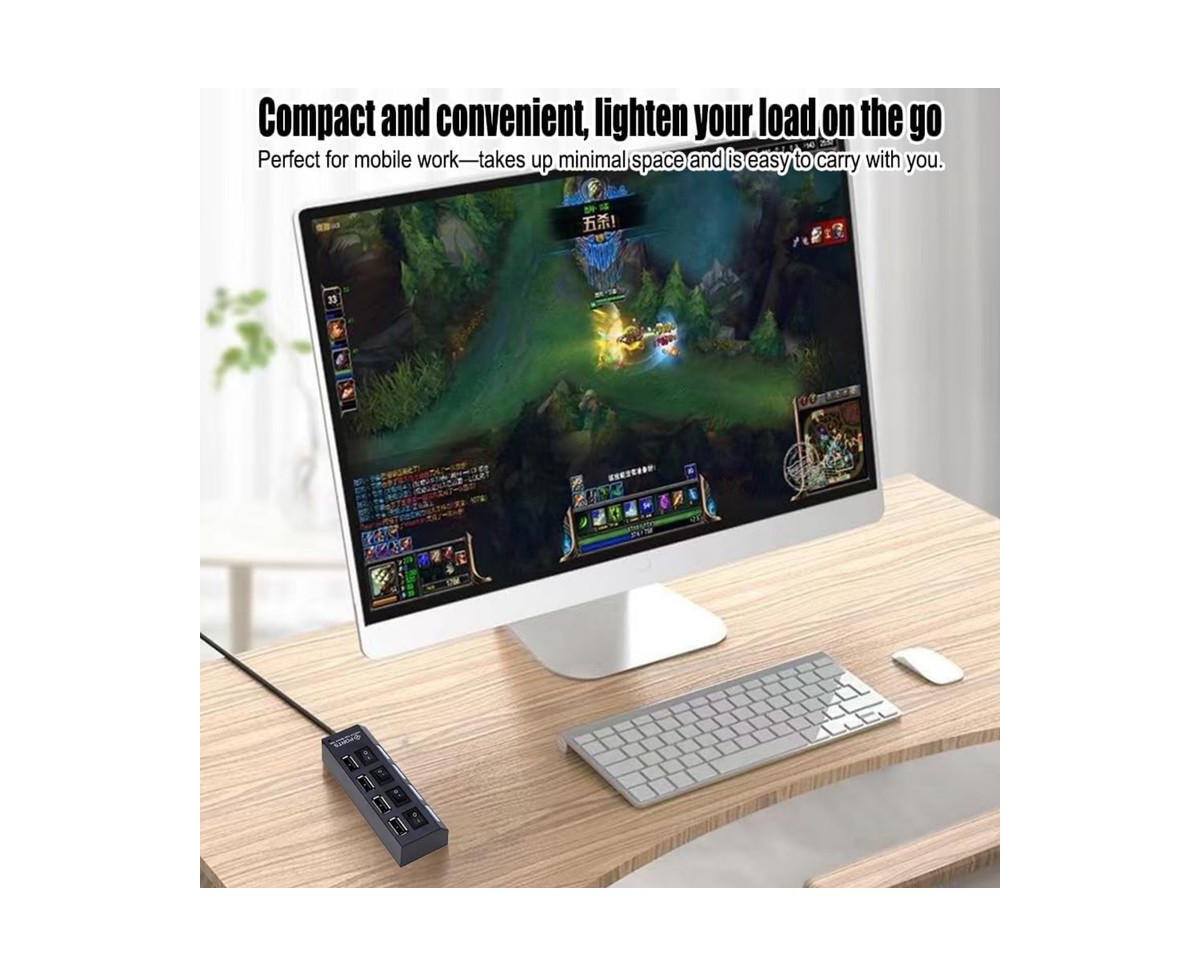 Risokeys 4-Port Usb 2.0 Hub with Independent Switches, Portable Usb Splitter for Desktop & Laptop, Ideal for Gamers, Office