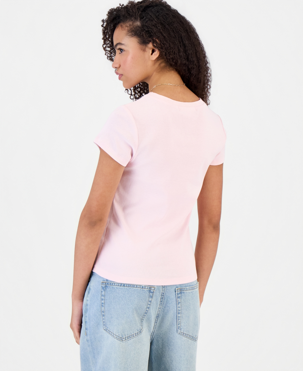 Madden Girl Juniors' Beaded Hibiscus Flower Short-Sleeve Tee