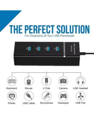 4-Port USB 3.0 High Speed Hub - with LED Strip, Portable Expansion Hub for Office Work & Business Travel