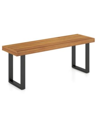 Slickblue - Acacia Wood Outdoor Bench 48 Inch Long Patio Dining Bench Brown, Black