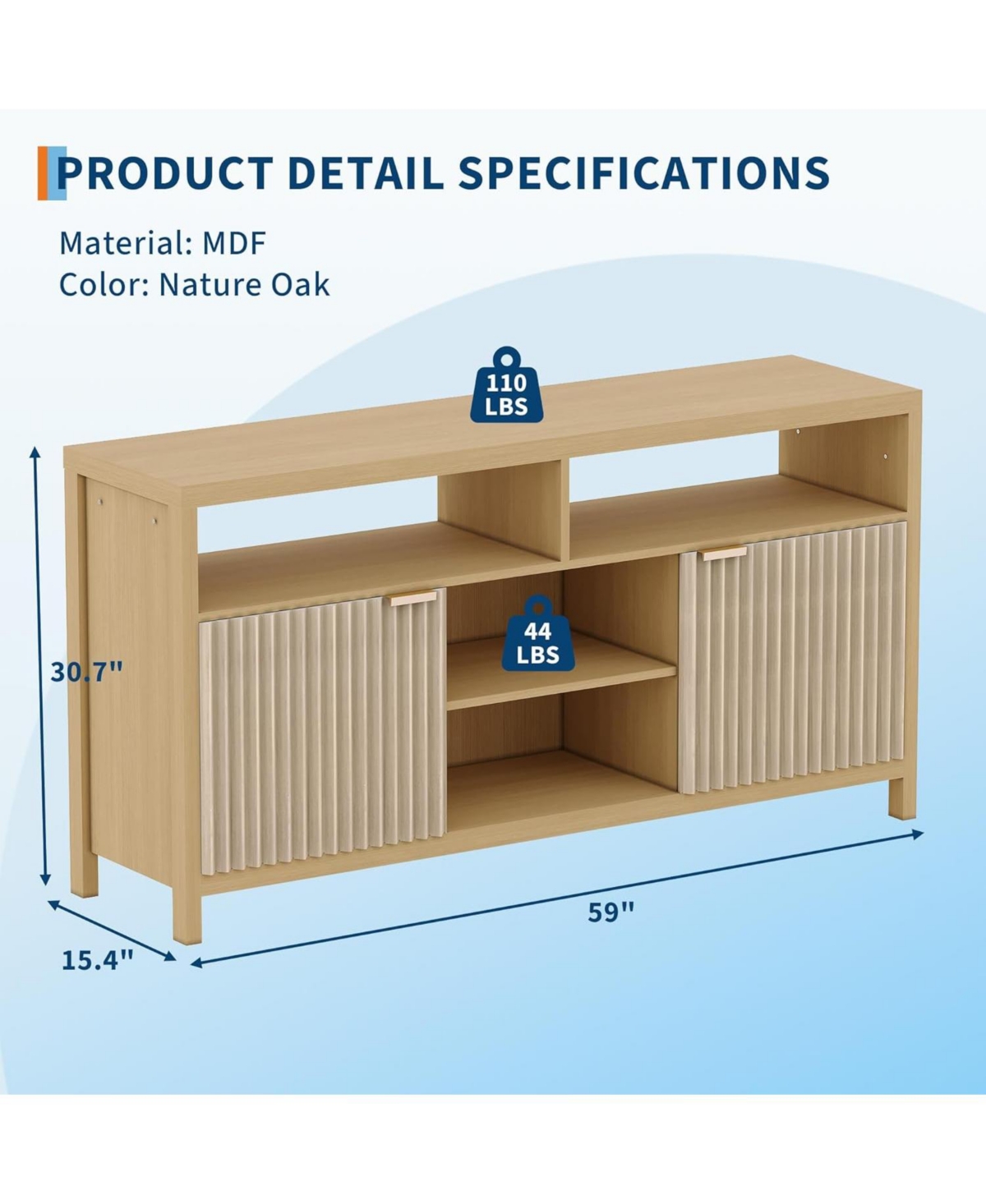 gaomon Fluted Tv Stand for 65 Tv, Mid Century Modern Entertainment Enter with Storage, Slim Tall Wood Media Console Table Living