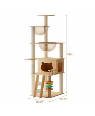 59" Modern Cat Tower - Sisal Posts + Acrylic Hammock