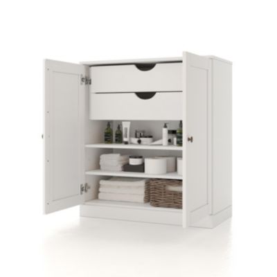 100% Solid Wood 32" Bathroom Storage Cabinet with Shaker Doors, 2-Drawers & Adjustable Shelves