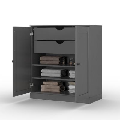 100% Solid Wood 32" Bathroom Storage Cabinet with Shaker Doors, 2-Drawers & Adjustable Shelves