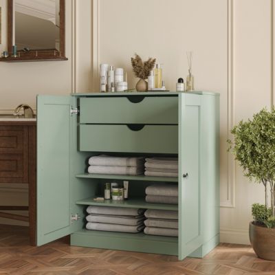100% Solid Wood 32" Bathroom Storage Cabinet with Shaker Doors, 2-Drawers & Adjustable Shelves