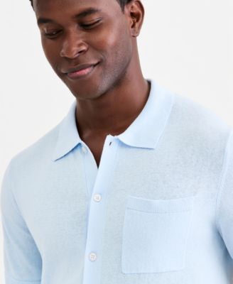 Men's Short-Sleeve Linen and Cotton Button Sweater Polo Shirt