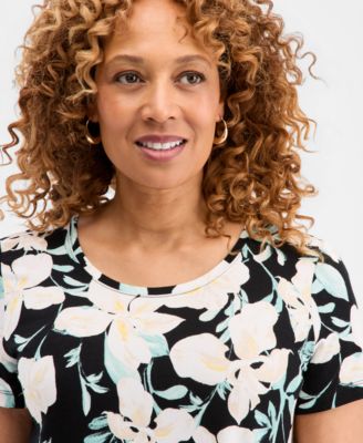 Women's Printed Scoop-Neck Short Sleeve Top