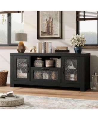 55.2'' Modern Sideboard Buffet Cabinet with Acrylic Door Storage Cabinet, Farmhouse Coffee Bar Cabinet with Shelves