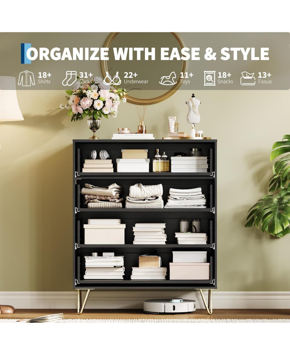 Gaomon Fluted 4-Drawer Dresser for Bedroom, 32" Wide Modern Minimalist Chest of Wooden Drawers,Wide Clothes Storage Organizer