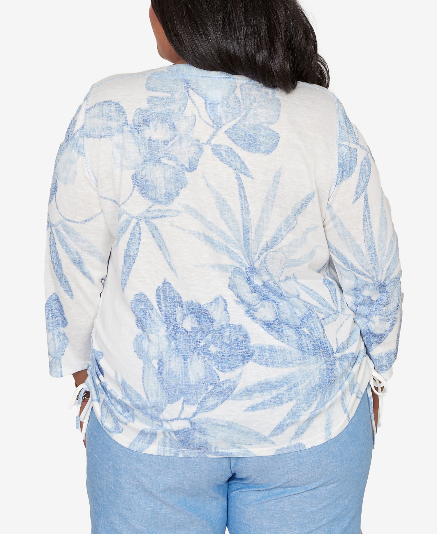 Plus Size Caribbean Blues Monotone Dramatic Floral Tropical Top