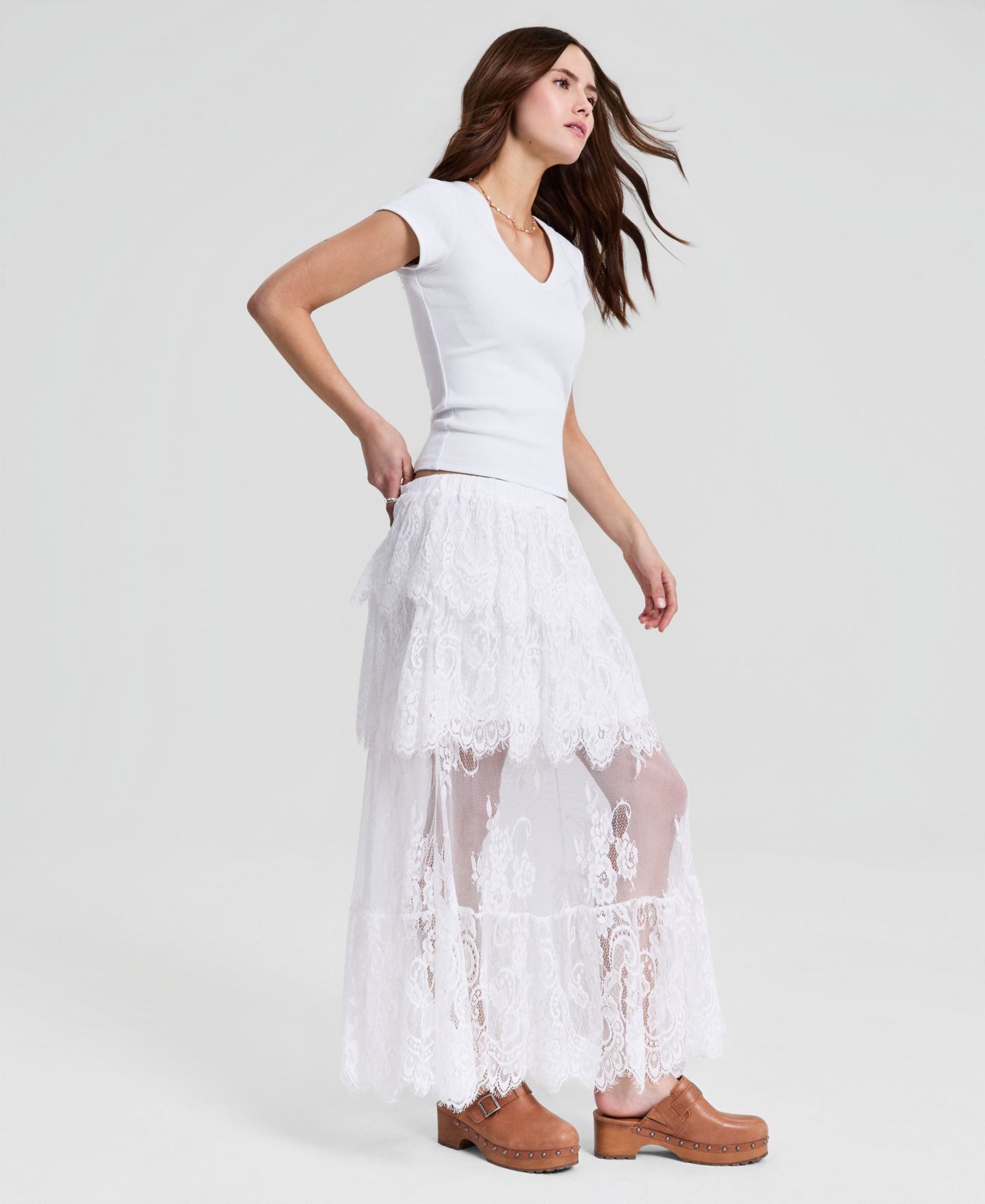 Женская юбка And Now This Lace Tiered Maxi, цвет: Яркий белый — фото 2