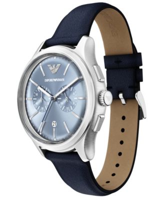 Men's Quartz Chronograph Blue Leather Watch, 42mm