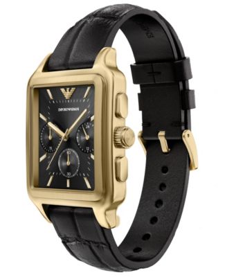 Men's Quartz Chronograph Black Leather Watch, 38mm