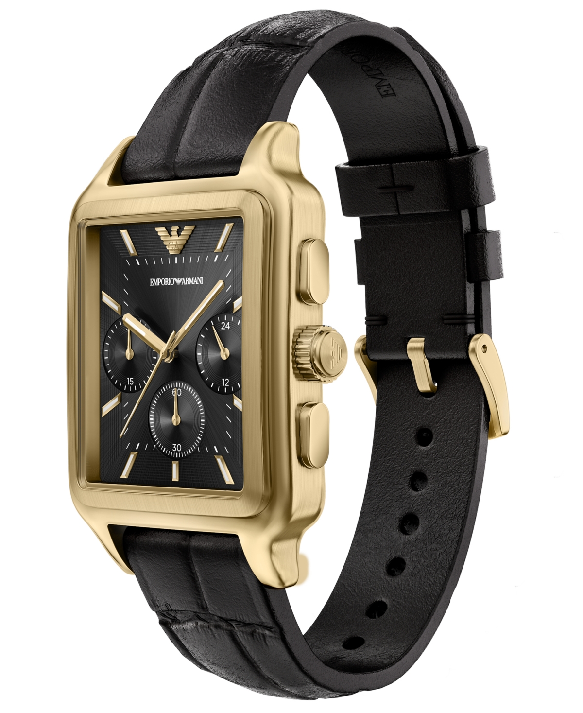 Emporio Armani Men's Quartz Chronograph Black Leather Watch, 38mm