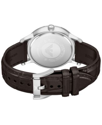 Men's Quartz Three-Hand Brown Leather Watch, 43mm