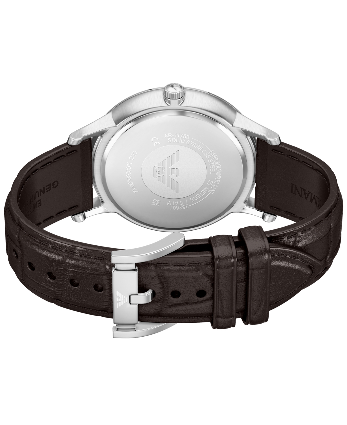 Emporio Armani Men's Quartz Three-Hand Brown Leather Watch, 43mm