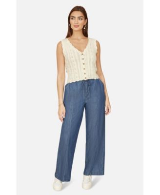 Women's V Neck Button Down Crochet Knitted Top