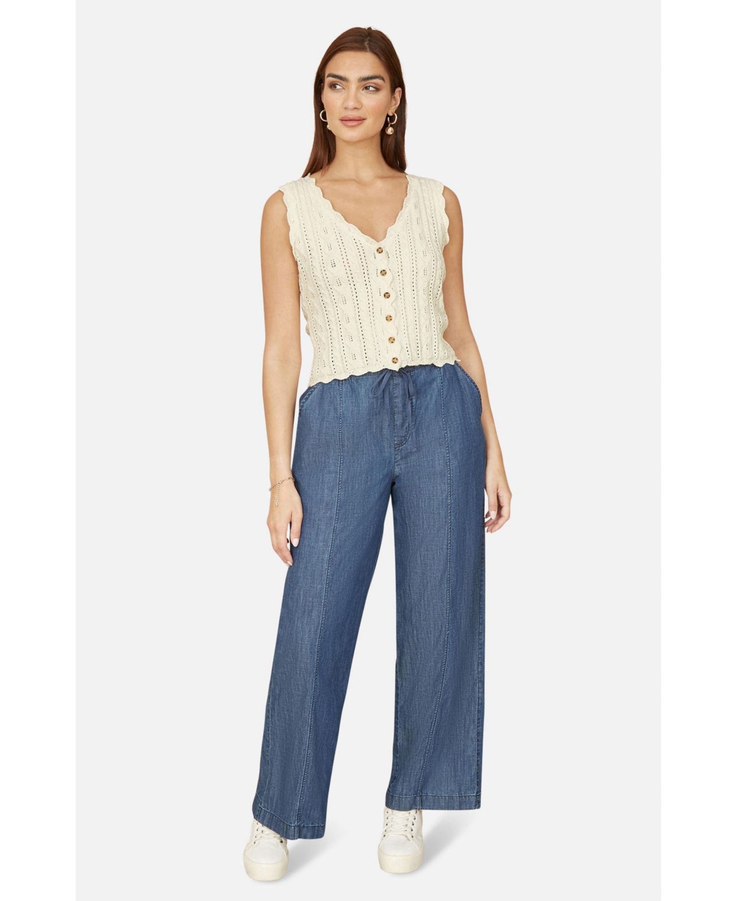 Women's V Neck Button Down Crochet Knitted Top