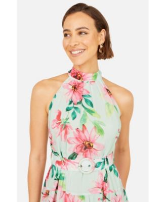 Women's Floral Halter Neck Midi Dress
