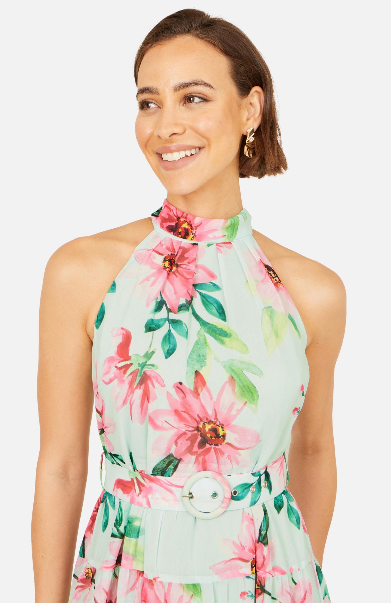 Women's Floral Halter Neck Midi Dress