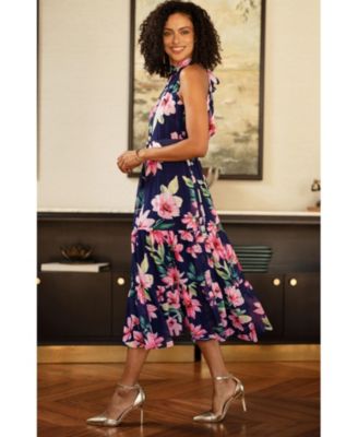 Women's Floral Halter Neck Midi Dress