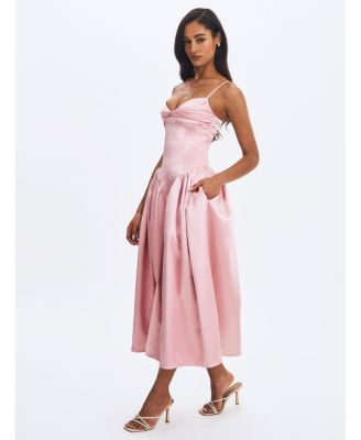 Women's Tullia Dusty Rose Satin Ruched Midi Dress