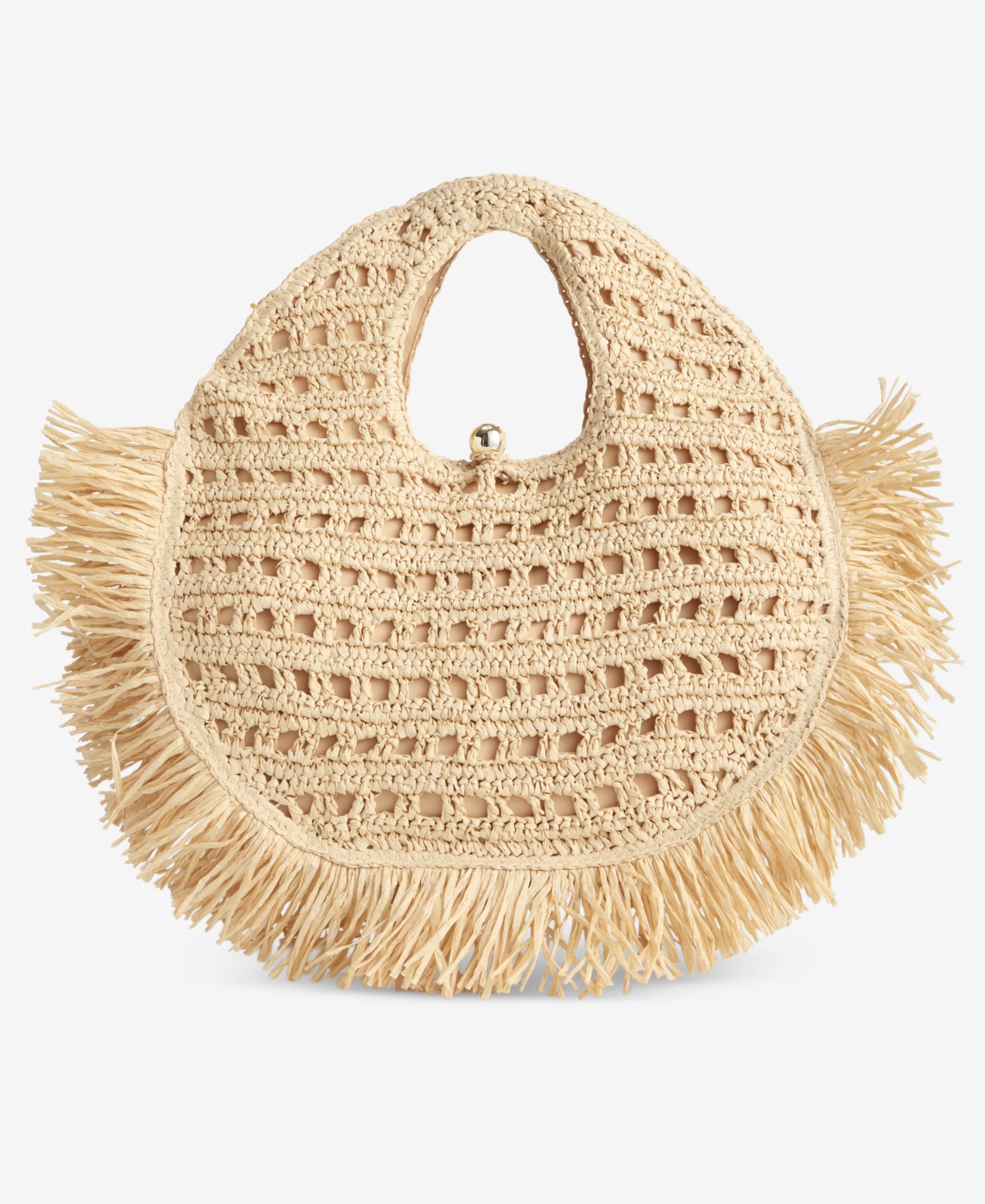 Fringe Trim Straw Tote