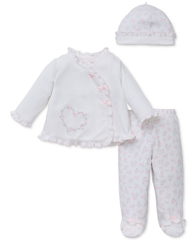 Little Me Baby Girls' 3-Pc. Floral-Print Hat, Top & Footed Pants Set
