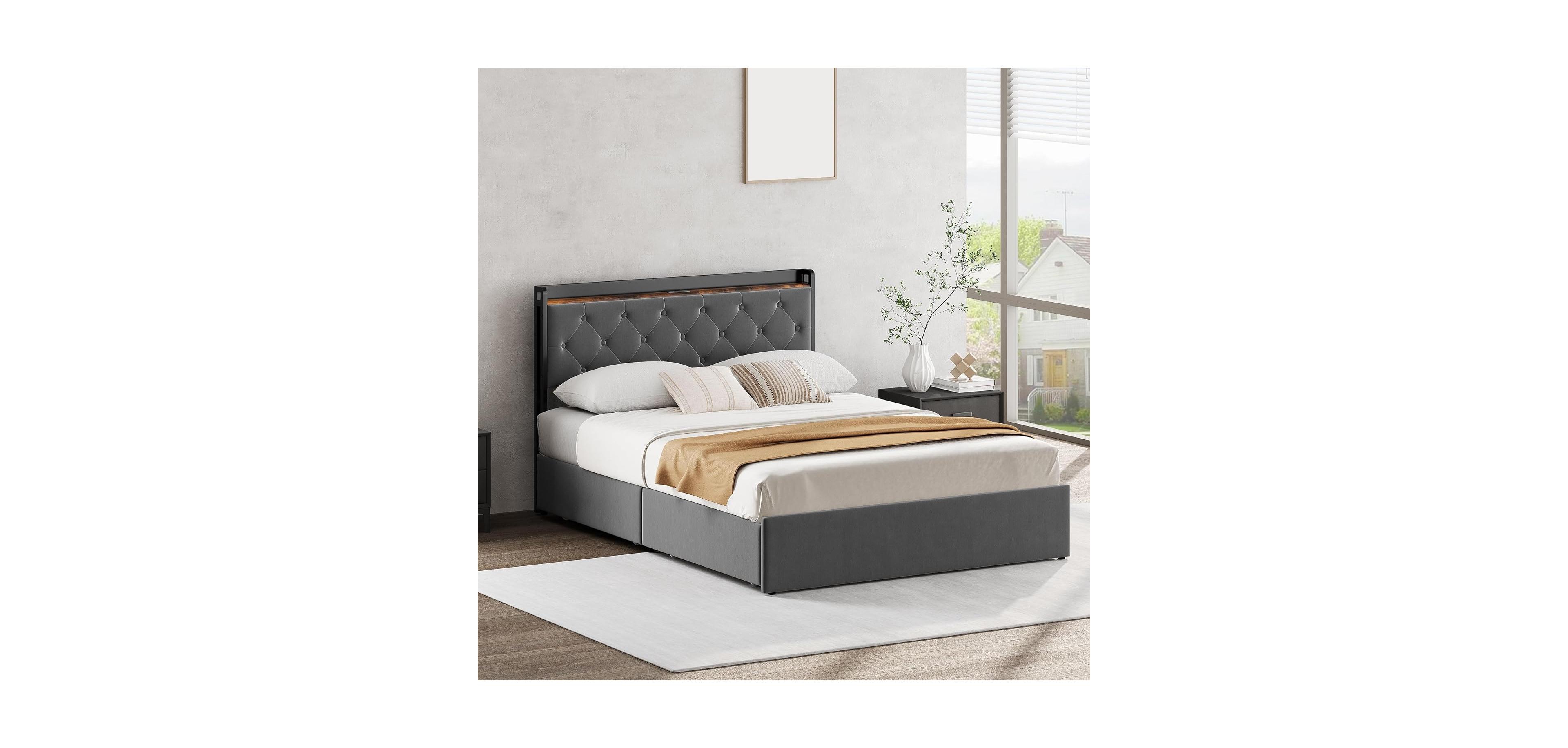 gaomon Storage Bed Frame with Headboard, 4 Drawers Under Storage Beds