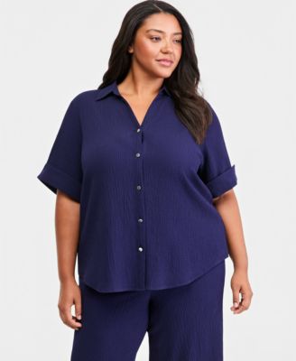 Plus Size Collared Button-Front Shirt 