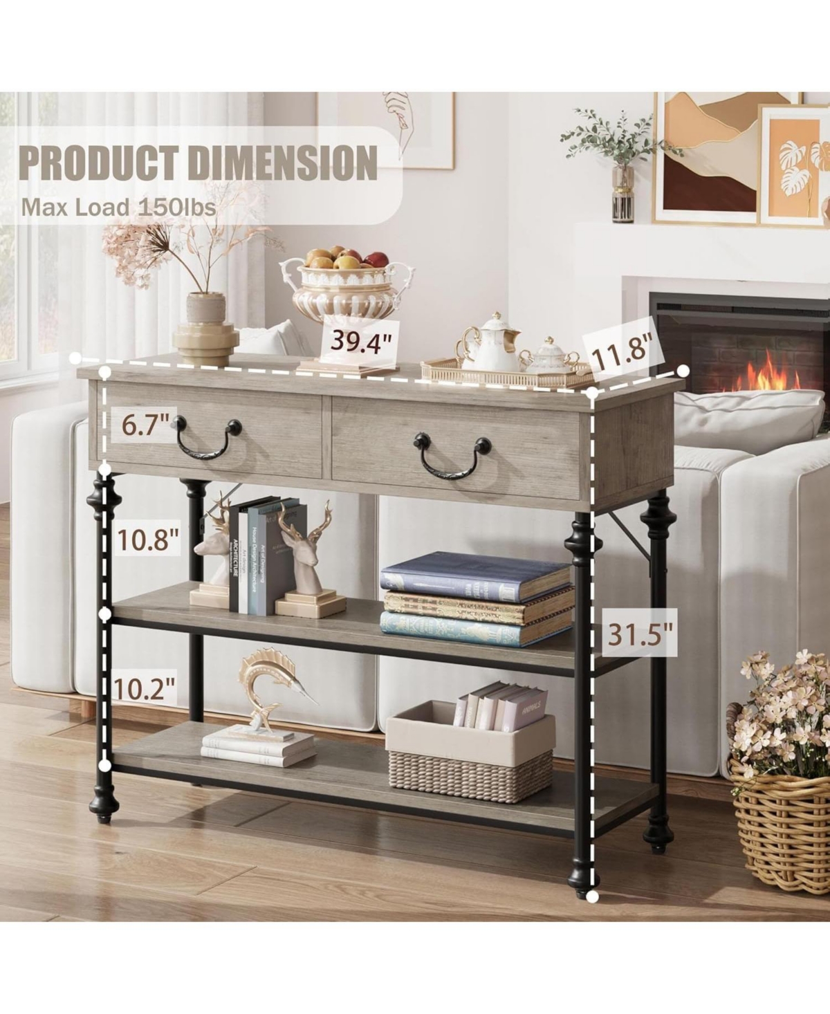 gaomon Entryway Table with Drawers and Storage Shelves, Narrow Console for Hallway, Living Room, or Behind Sofa, Rustic Brown Small Entry