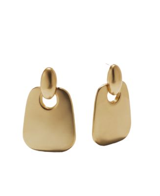 【希少】90s DKNYレザーウエストポーチ アンティークゴールド金具 スクエア Donna Karan New York Gold-Tone Oversized Door Knocker Earrings