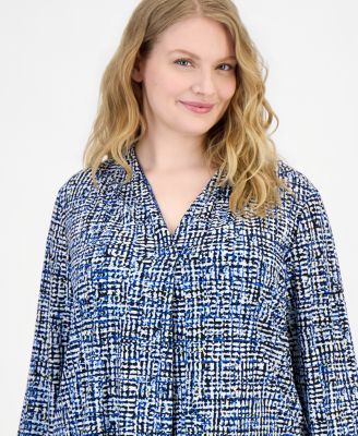 Plus Size Pleated 3/4-Sleeve Top