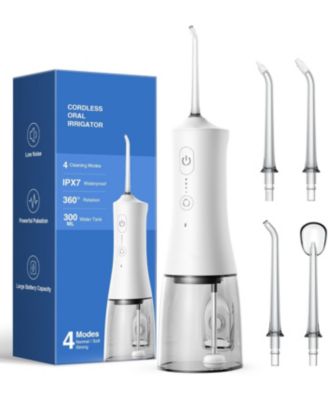 300ml Cordless Water Flosser with 4 Jet Tips, Portable Water, IPX7 Waterproof Rechargeable Oral Irrigator with 4 Modes for Home Travel