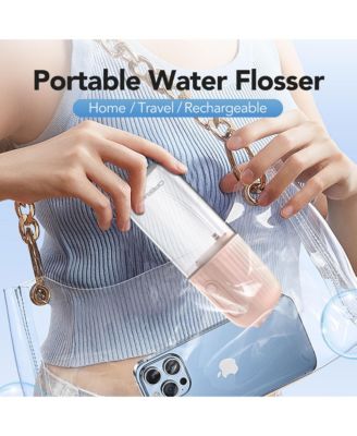 Wireless Water Flosser,200ML Portable Electric Water Dental Flossers,Rechargeable Oral lrrigator for Travel,4 Nozzles 4 Modes,Pink