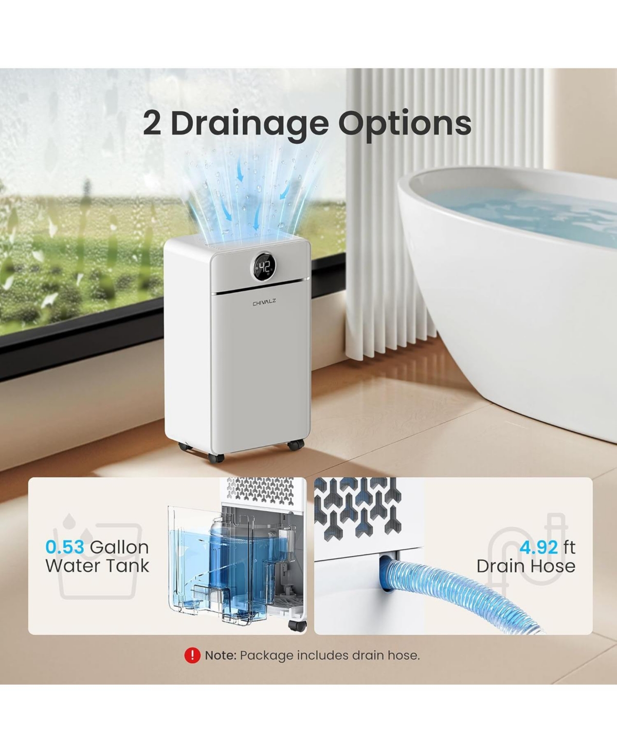 Chivalz Dehumidifier for Bedroom, Dehumidifier for Basement up to 1800 sqft, 3 Operation Modes, 24H Timer, White