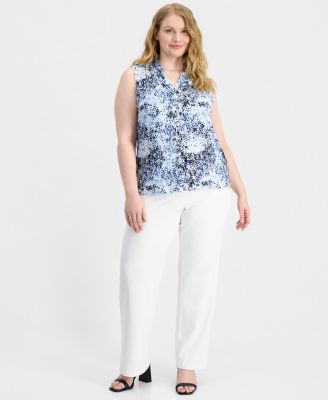 Plus Size Triple-Pleat V-Neck Sleeveless Top