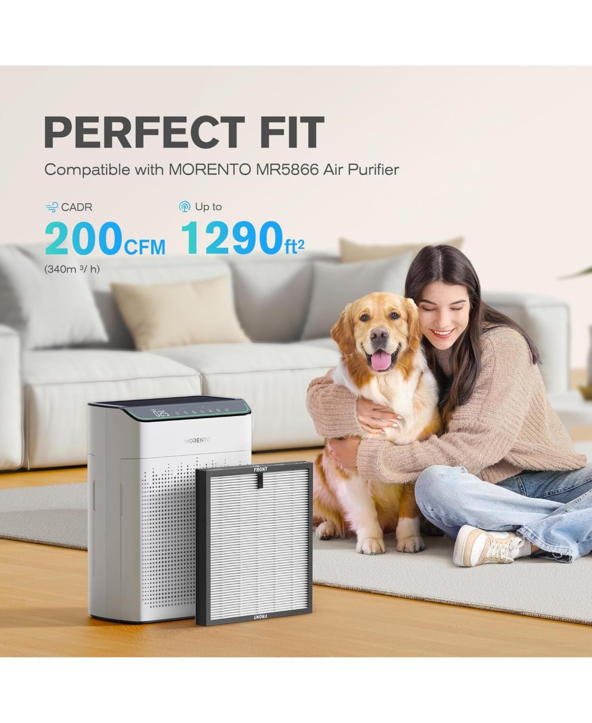 Morento Air Purifier Replacement Filter, True Hepa Filter Compatible with Morento5866, Original Version, 2 Pack