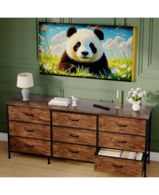 63 Inch Dresser TV Stand with 9 Fabric Drawers, Large Storage Chest, Wide Entertainment Center for 55 65 70 Inch TV