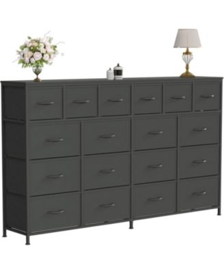 Hetoy 63 Inches Fabric Dresser TV Stand with Charging Station - 18 Drawer Long Dresser for Bedroom - Chest of Drawers for Living Room