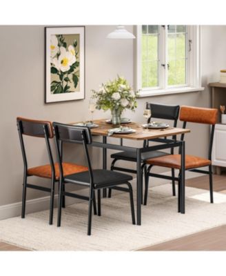 5 Piece Dining Table Set for 4, Wooden Table with PU Upholstered Chairs, Modern Metal Frame Dinette Set for Dining Room and Home