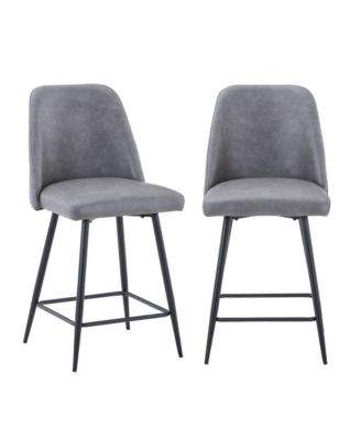 Mid-Century Modern Faux Leather Upholstered Counter Height Barstool (Set of 2)