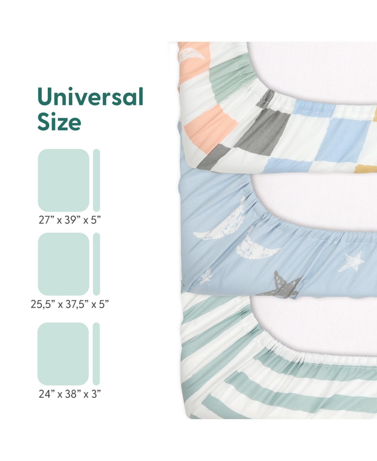 The Peanutshell Celestial Multi 3-Pack Fitted Playard Sheets