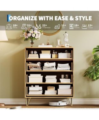 Fluted 4-Drawer Dresser for Bedroom, 32" Wide Modern Minimalist Chest of Wooden Drawers,Wide Clothes Storage Organizer