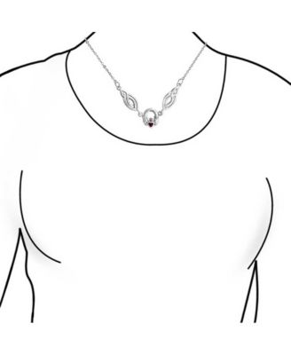 Celtic Friendship Heart Trinity Love Knot Collar Claddagh Necklace with and Red Garnet