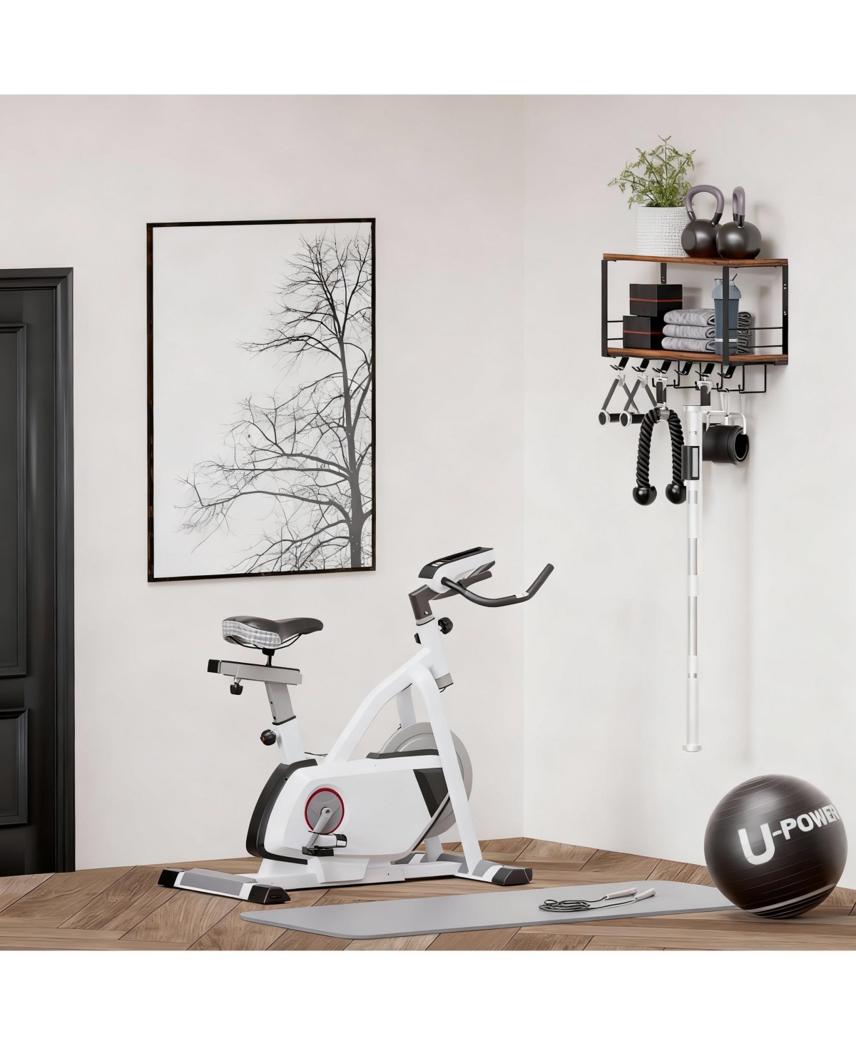 Yigii 2 Tier Wall Mount Home Gym Rack - Stylish, Heavy-Duty Storage for Fitness Accessories