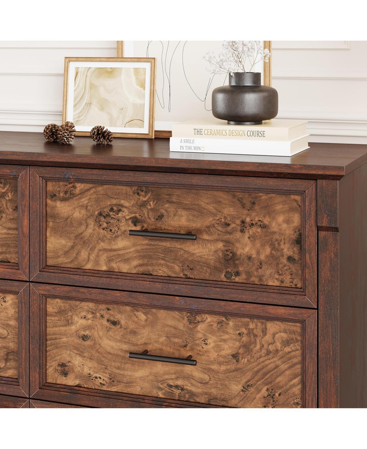 gaomon 6 Drawer Dresser for Bedroom, Farmhouse 47.2" Wide Chest of Drawers with Metal Handles, Rustic Double Wood Dresser, Storage Dressers Organ