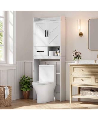 Over The Toilet Cabinet, Bathroom Storage Organizer, FreeStanding Toilet Shelf for Bathroom, Restroom, Laundry, with Paper Storage